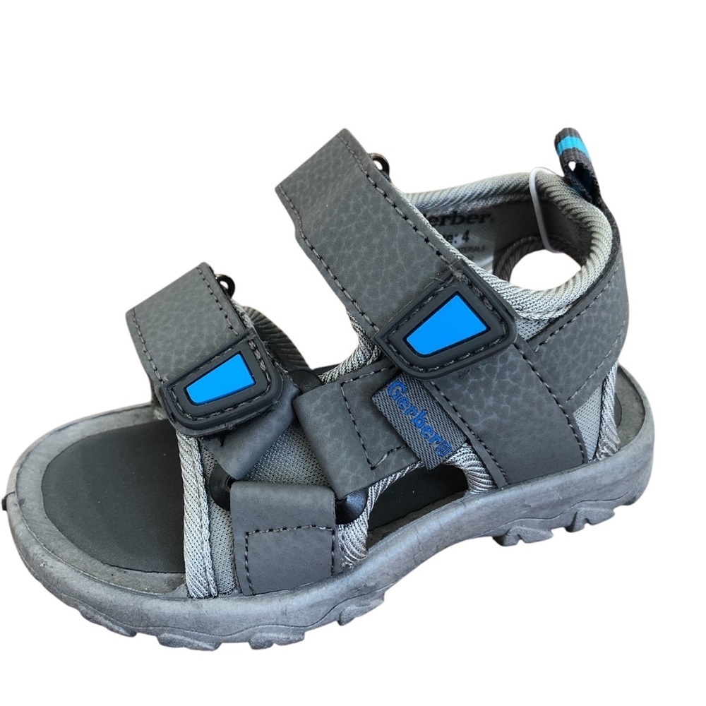 Gerber Baby Boy Play Sandals Size 4 Gray Adjustable Hook And Loop 9-12 Months